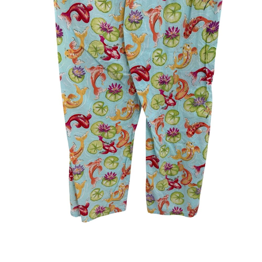 Nick & Nora Koi Fish Water Lily Pajama Lounge Pants Blue 100% Cotton Women's L - Picture 8 of 9